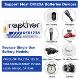 Rapthor 750mAh 3.7V Rechargeable RCR123A / CR123A / CR123 /16340 Batteries for Arlo Camera (4 Batteries)