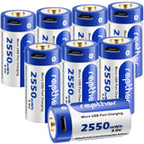 Rapthor 8 Pack 850mAh USB RCR123A Rechargeable Batteries for Arlo VMC3030 VMS3330 VMS3130 VMS3430 VMK3200 Wireless Security Cameras
