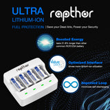 Rapthor RCR123A Rechargeable Batteries 8 Pack 750mAh with Charger for Arlo VMC3030 VMK3200 VMS3230 3330 3430 3530 Wireless Security Cameras Flashlight Smart Sensor