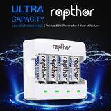 Rapthor RCR123A Rechargeable Batteries 8 Pack 750mAh with Charger for Arlo VMC3030 VMK3200 VMS3230 3330 3430 3530 Wireless Security Cameras Flashlight Smart Sensor