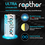 Rapthor RCR123A Rechargeable Batteries 8 Pack 900mAh with Charger for Arlo VMC3030 VMK3200 VMS3230 3330 3430 3530 Wireless Security Cameras Flashlight Smart Sensor