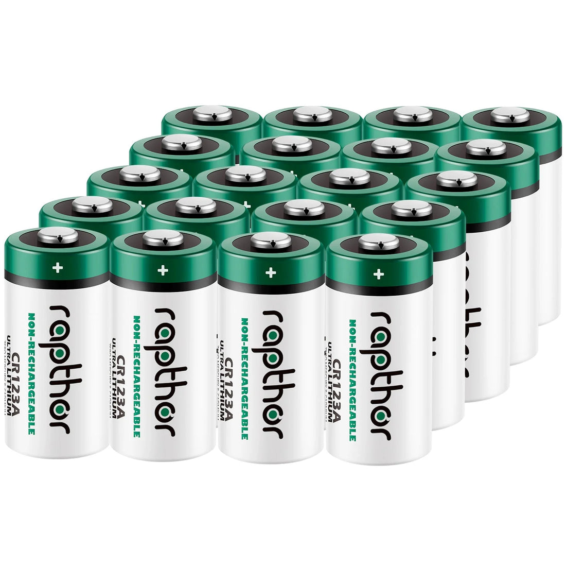 Rapthor 20 Pack CR123A Lithium Batteries 3V 1650mAh High Power Photo Battery PTC Protected for Flashlight Smart Sensors(Non-Rechargeable, Not for Arlo)