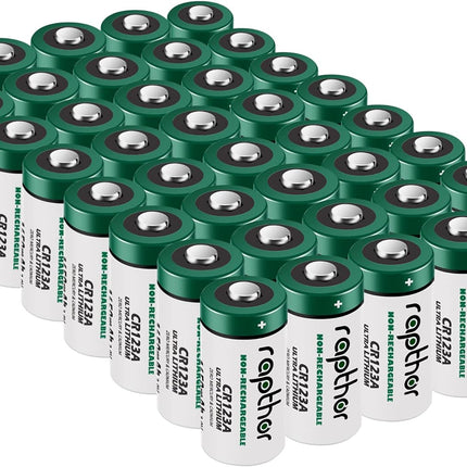 rapthor CR123A Lithium Batteries Packs 1650mAh High Power UL Certified 3V Non-Rechargeable Bulk Batteries with Built-in PTC for Flashlight Toys Alarm System Microphones(40pack)