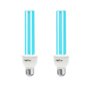 Rapthor 2 Pack UVC Sanitizer Light Bulb Ozone Free, Germicidal UV Lamp 25 Watt, 254nm Weavelength UV-C Disinfection lamp for Basement E26 Base 2 Count