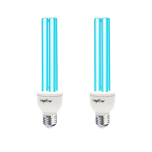 Rapthor 2 Pack UVC Sanitizer Light Bulb Ozone Free, Germicidal UV Lamp 25 Watt, 254nm Weavelength UV-C Disinfection lamp for Basement E26 Base 2 Count