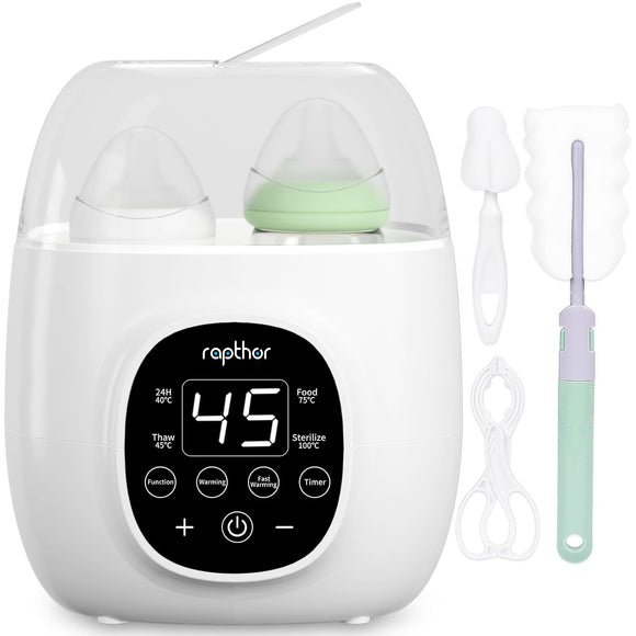 Rapthor Baby Bottle Warmer Fits 2 Bottles, 11-in-1 Fast Milk Warmer with Timer Breast Milk or Formula, Accurate TEM Control, with Defrost, Sterilizing, Keep, Heat Baby Food and Maintain Nutrients