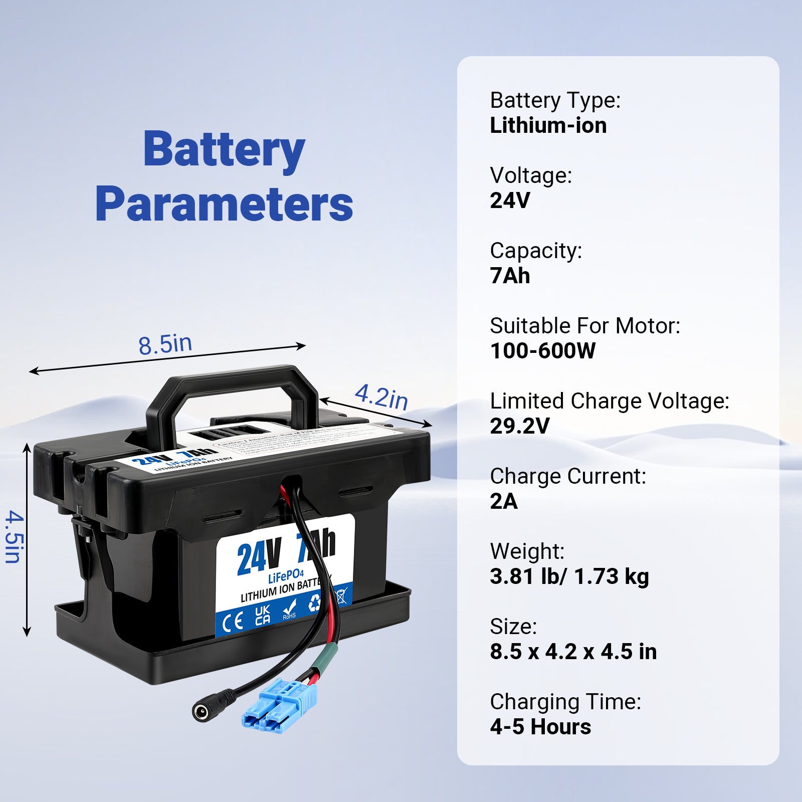 24V 7Ah LiFePO4 Deep Cycle Rechargeable Battery with 2A Fast Charger, Long-Lasting Power for Ride-On Cars and Dynacraft Realtree UTVs