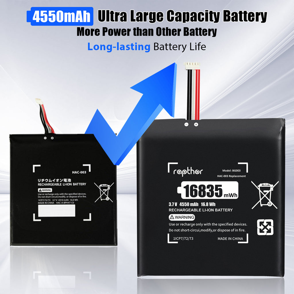 Rapthor HAC-003 Replacement Battery Compatible with Nintendo Switch Console HAC-001, 3.7V 16835mWh High Capacity with Installation Tools Kit