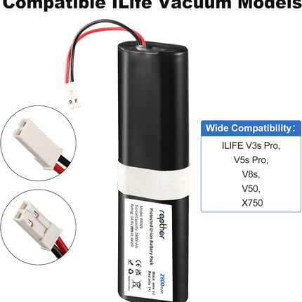 Replacement Battery for ILIFE V3S Pro Robot 2800mAh, V5S Pro, V8S, V50, X750 Robot Vacuum Cleaners,14.8V/41.44Wh