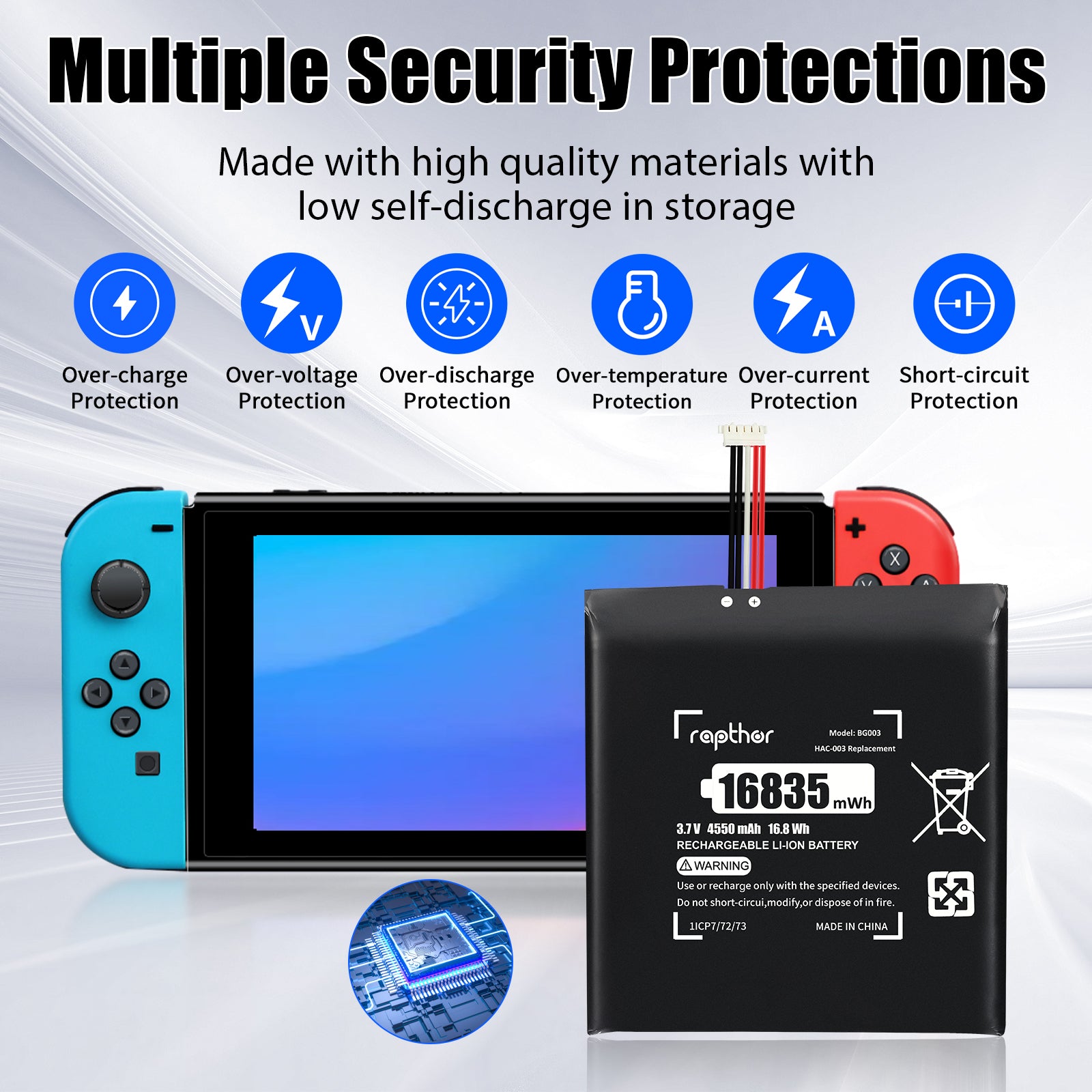 Rapthor HAC-003 Replacement Battery Compatible with Nintendo Switch Console HAC-001, 3.7V 16835mWh High Capacity with Installation Tools Kit