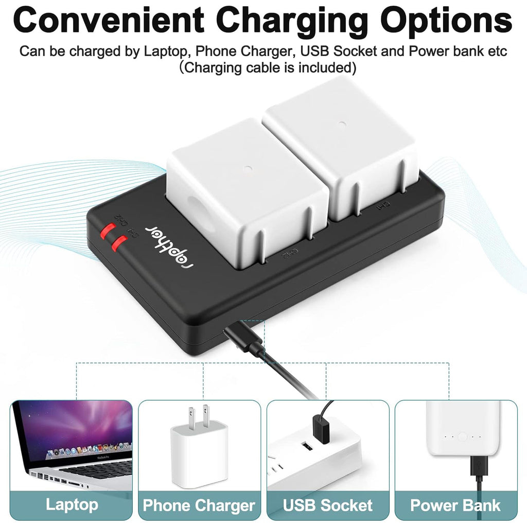 rapthor Upgraded 2-Pack 4950mAh Replacement Batteries with Charger, Compatible with Arlo Pro 4 / Pro 3 /Ultra/Ultra 2 / Pro 5S 2K Cameras, Rechargeable 3.85V 19.06Wh Long-Lasting and Easy to Install