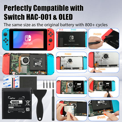 Rapthor HAC-003 Replacement Battery Compatible with Nintendo Switch Console HAC-001, 3.7V 16835mWh High Capacity with Installation Tools Kit