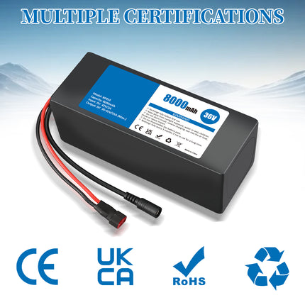 36V 8Ah Lithium-ion Battery Pack for Ebikes & Scooters with 42V 2A Adapter, 25A BMS, Waterproof Design for 100-600W Systems