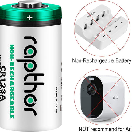 rapthor CR123A Lithium Batteries Packs 1650mAh High Power UL Certified 3V Non-Rechargeable Bulk Batteries with Built-in PTC for Flashlight Toys Alarm System Microphones(40pack)