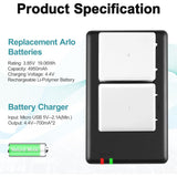 rapthor Upgraded 2-Pack 4950mAh Replacement Batteries with Charger, Compatible with Arlo Pro 4 / Pro 3 /Ultra/Ultra 2 / Pro 5S 2K Cameras, Rechargeable 3.85V 19.06Wh Long-Lasting and Easy to Install