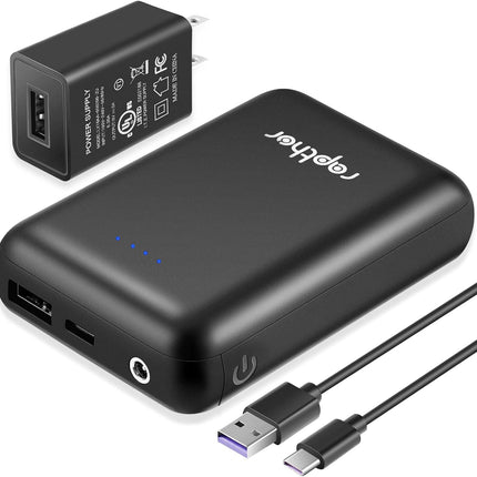 rapthor 5V 10000mAh 2A / 7.4V 5500mAh 3A Battery Pack for Heated Vest/Jackets/Hoodies, Portable Dual Outputs Rechargeable Battery with Charing Cable and Fast Charger for iPhone Android Smart Phones