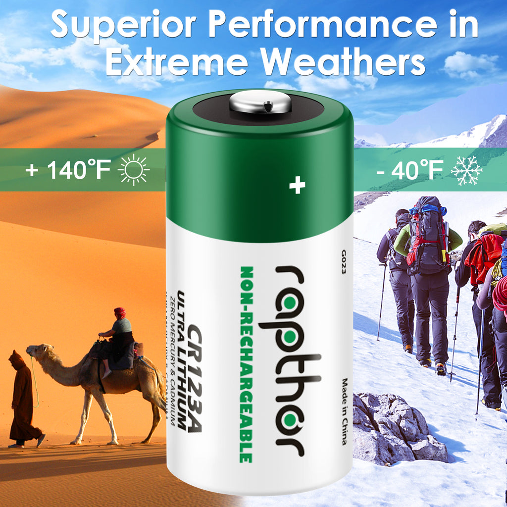 Rapthor 1800mAh CR123A 3V Lithium Batteries CR123 123A CR17345 3 Volt Photo Battery (20 Pack, Non-Rechargeable)