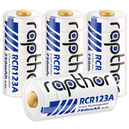 Rapthor 750mAh 3.7V Rechargeable RCR123A / CR123A / CR123 /16340 Batteries for Arlo Camera (4 Batteries)