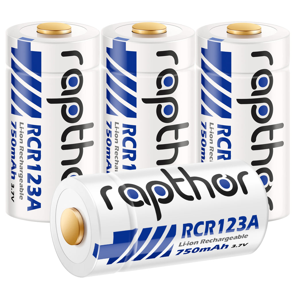 Rapthor 750mAh 3.7V Rechargeable RCR123A / CR123A / CR123 /16340 Batteries for Arlo Camera (4 Batteries)