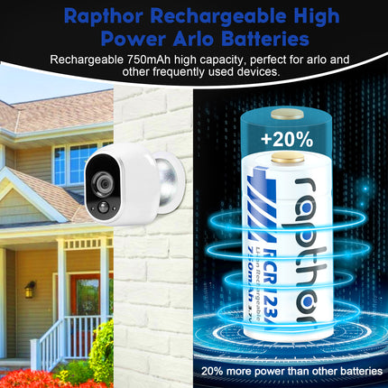 Rapthor 750mAh 3.7V Rechargeable RCR123A / CR123A / CR123 /16340 Batteries for Arlo Camera (4 Batteries)