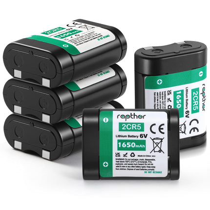 Rapthor 2CR5 6V Lithium Battery 1650mAh, 5 Pack Photo Batteries Replacement for 2CR5M 5032LC DL245 EL2CR5 KL2CR5 RL2CR5, Long-Lasting Power for Cameras, Flash Units, Rangefinders and Security Devices