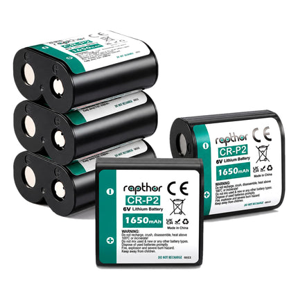 Rapthor CR-P2 Battery 5 Pack, 6V 1650mAh Lithium Photo Battery, CRP2 223A Replacement for DL223A, EL223AP, 2CR-P2, Cameras, Flash Units, Rangefinders, Motion Sensor Faucets, Security Devices