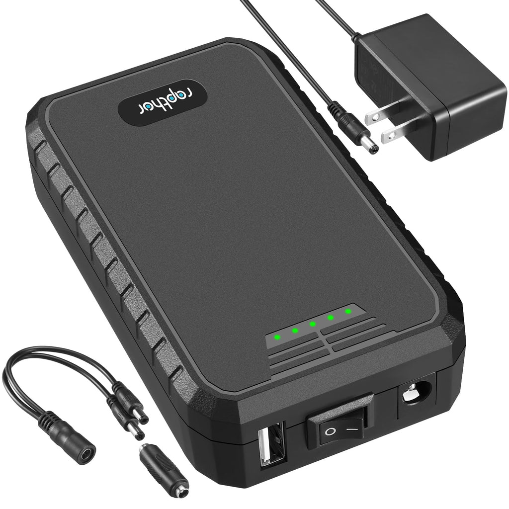 Rapthor Portable Rechargeable 12V 3250mAh / 5V 6500mAh Small DC Ouput Lithium ion Battery Pack with Charger and DC5521 Cable (Model: BP003)