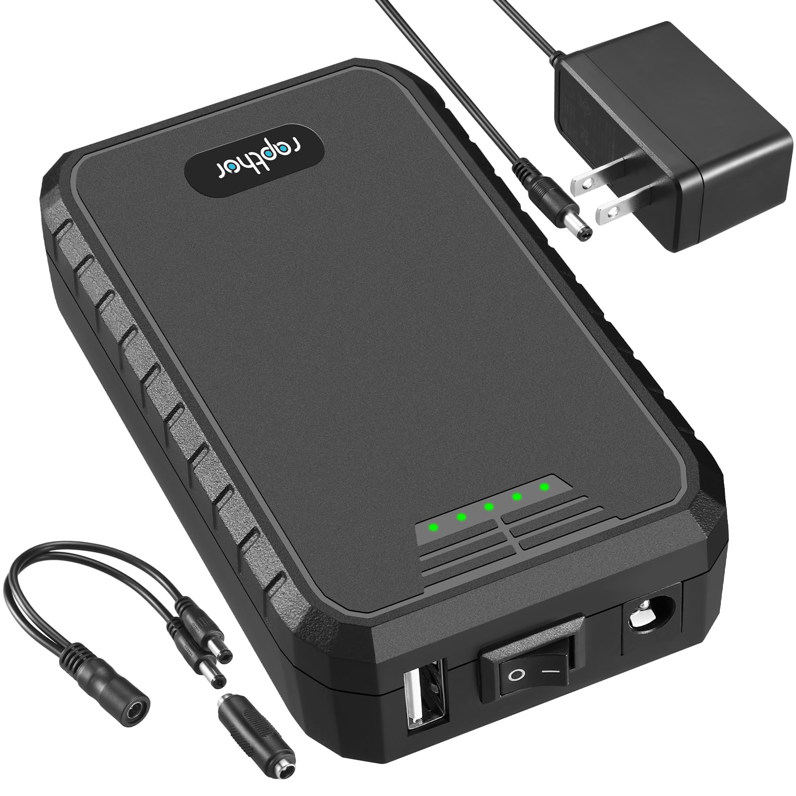 Rapthor Portable Rechargeable 12V 3250mAh / 5V 6500mAh Small DC Ouput Lithium ion Battery Pack with Charger and DC5521 Cable (Model: BP003)