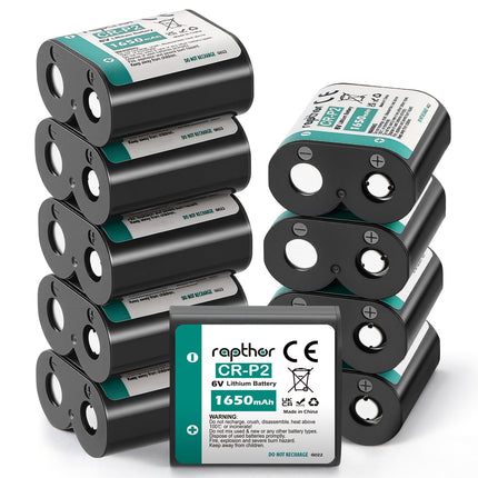 Rapthor CR-P2 6V 1650mAh Lithium Photo Battery, 10 Pack CRP2 223A Replacement for DL223A, EL223AP, 2CR-P2, Cameras, Flash Units, Rangefinders, Motion Sensor Faucets and Security Devices
