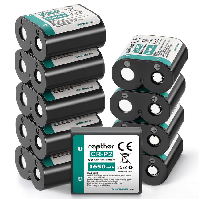 Rapthor CR-P2 6V 1650mAh Lithium Photo Battery, 10 Pack CRP2 223A Replacement for DL223A, EL223AP, 2CR-P2, Cameras, Flash Units, Rangefinders, Motion Sensor Faucets and Security Devices