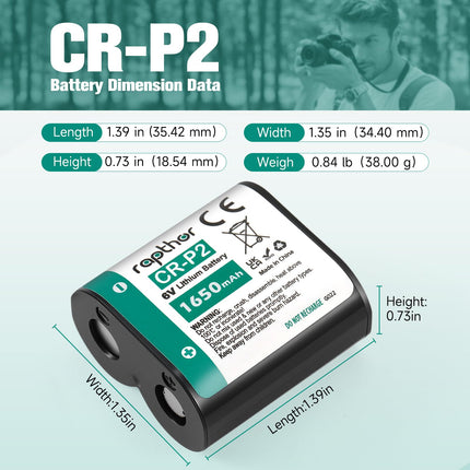 Rapthor CR-P2 6V 1650mAh Lithium Photo Battery, 10 Pack CRP2 223A Replacement for DL223A, EL223AP, 2CR-P2, Cameras, Flash Units, Rangefinders, Motion Sensor Faucets and Security Devices