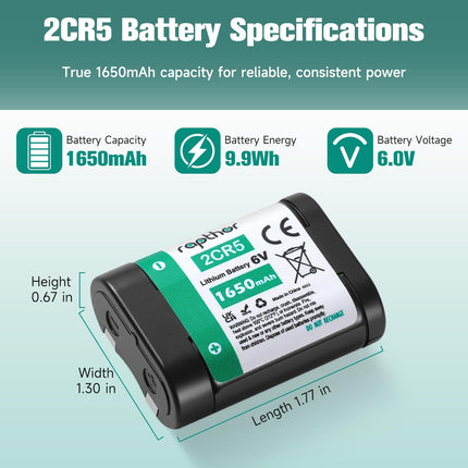 Rapthor 2CR5 6V Lithium Battery 1650mAh, 5 Pack Photo Batteries Replacement for 2CR5M 5032LC DL245 EL2CR5 KL2CR5 RL2CR5, Long-Lasting Power for Cameras, Flash Units, Rangefinders and Security Devices