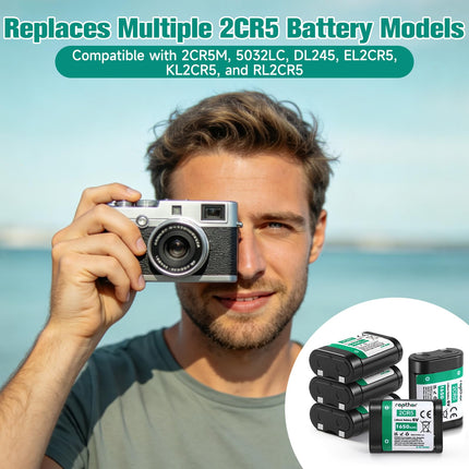 Rapthor 2CR5 6V Lithium Battery 1650mAh, 5 Pack Photo Batteries Replacement for 2CR5M 5032LC DL245 EL2CR5 KL2CR5 RL2CR5, Long-Lasting Power for Cameras, Flash Units, Rangefinders and Security Devices