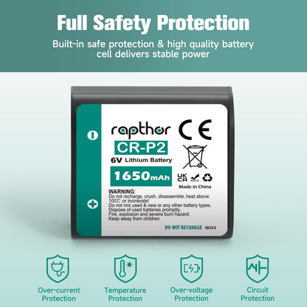 Rapthor CR-P2 6V 1650mAh Lithium Photo Battery, 10 Pack CRP2 223A Replacement for DL223A, EL223AP, 2CR-P2, Cameras, Flash Units, Rangefinders, Motion Sensor Faucets and Security Devices