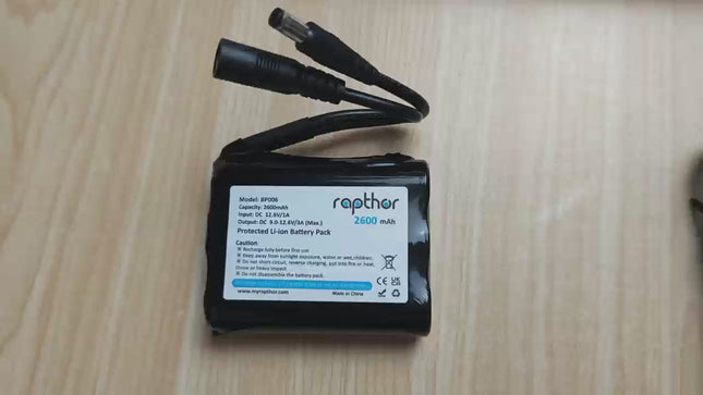 Rapthor Rechargeable 12V 2600mAh Lithium ion Battery Pack with Charger Compatible with 12V Devices, Bike Light, DIY Project, Radio, Fishing Light, LED Light Strip, CCTV Camera (Model: BP006)