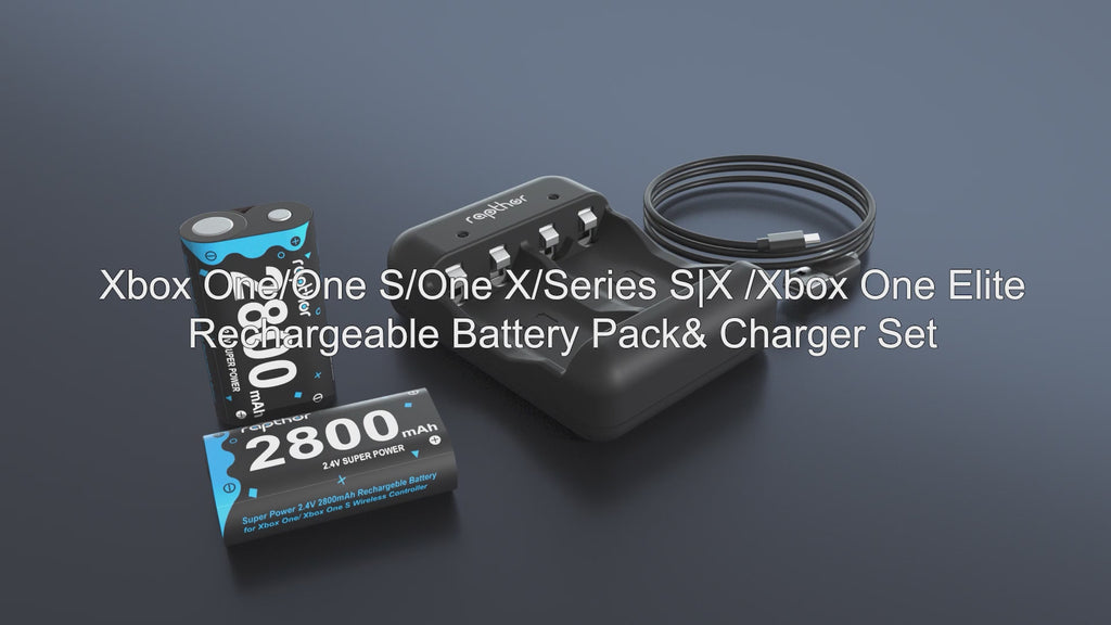 Rapthor 2800mAh Xbox One Ni-MH Rechargeable Battery Pack with Fast Charger for Xbox One/Xbox One S/Xbox One X/Xbox One Elite Wireless Controller ( 2 Batteries+1 Charger )
