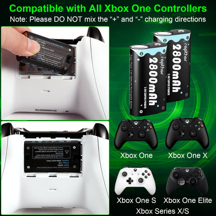 Rapthor 2800mAh Xbox One Ni-MH Rechargeable Battery Pack with Fast Charger for Xbox One/Xbox One S/Xbox One X/Xbox One Elite Wireless Controller ( 3 Batteries+1 Charger )