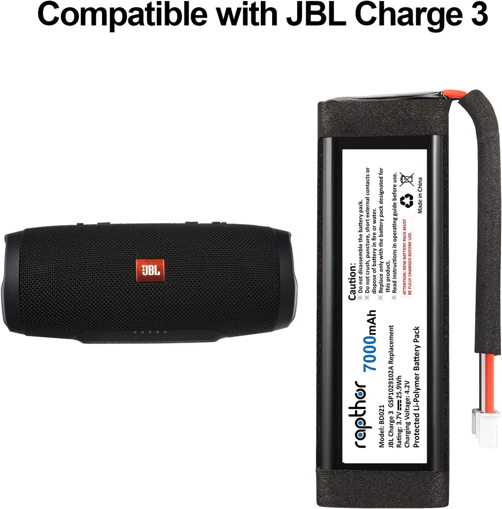 Rapthor 7000mAh Replacement Battery for JBL Charge 3 Speaker GSP1029102A 3.7V with Installation Tools