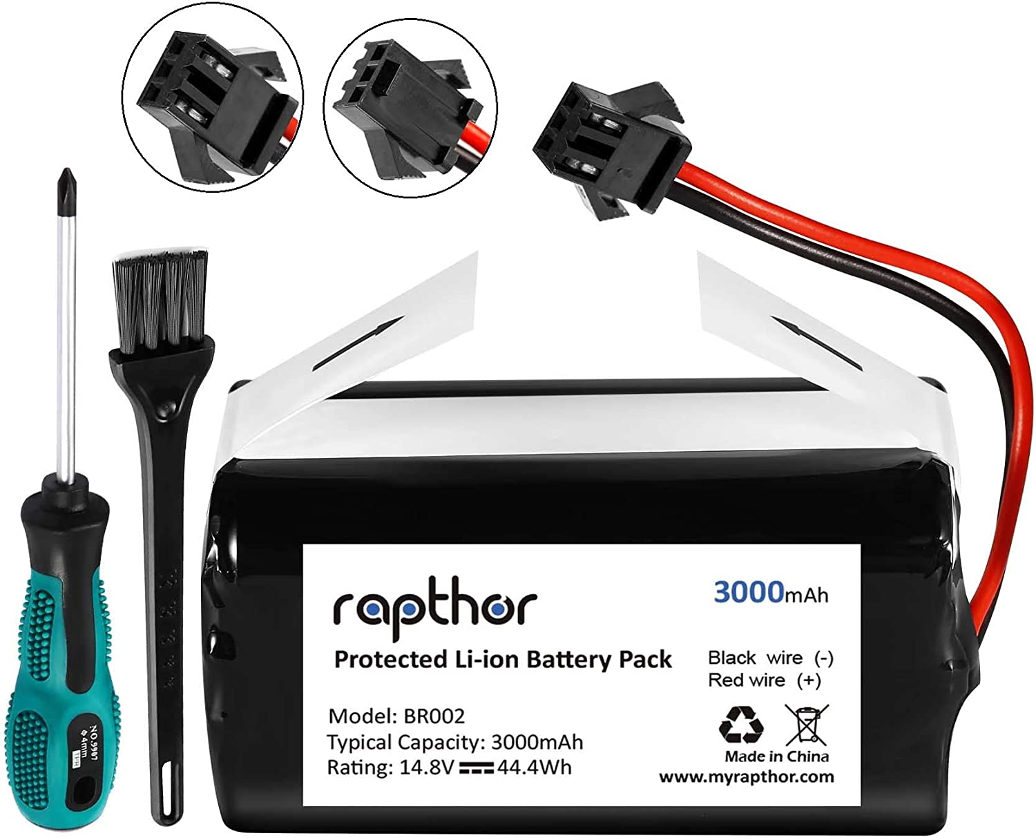 Replacement Battery Pack for Shark Ion Robot 3000mAh RVBAT700,RV720, RV725, RV750,14.8V/44.4Wh(3 Prong)