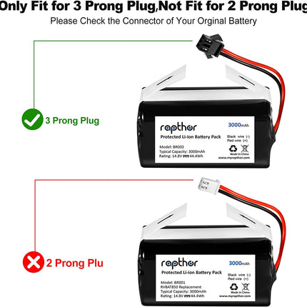 Replacement Battery Pack for Shark Ion Robot 3000mAh RVBAT700,RV720, RV725, RV750,14.8V/44.4Wh(3 Prong)