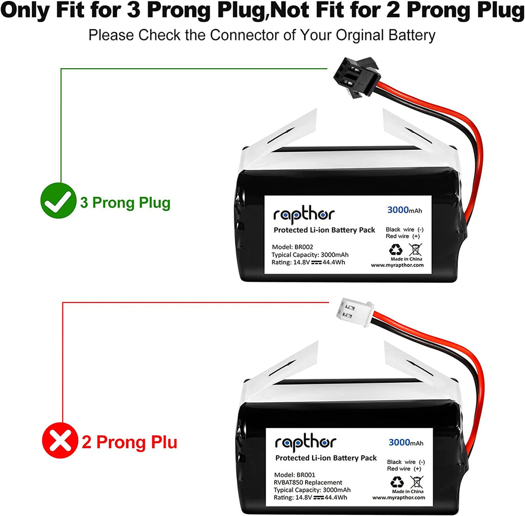 Replacement Battery Pack for Shark Ion Robot 3000mAh RVBAT700,RV720, RV725, RV750,14.4V/44.4Wh(3 Prong)
