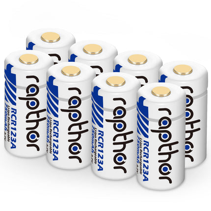 Rapthor 8 Pack Rechargeable RCR123A Batteries 750mAh 3.7V