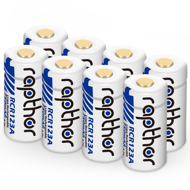 Rapthor 8 Pack Rechargeable RCR123A Batteries 750mAh 3.7V