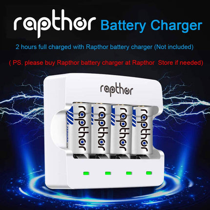 Rapthor 8 Pack Rechargeable RCR123A Batteries 750mAh 3.7V