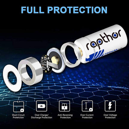 Rapthor 750mAh 3.7V Rechargeable RCR123A / CR123A / CR123 /16340 Batteries for Arlo Camera (4 Batteries)
