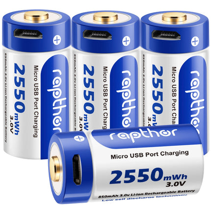 Rapthor 8 Pack 850mAh USB RCR123A Rechargeable Batteries for Arlo VMC3030 VMS3330 VMS3130 VMS3430 VMK3200 Wireless Security Cameras