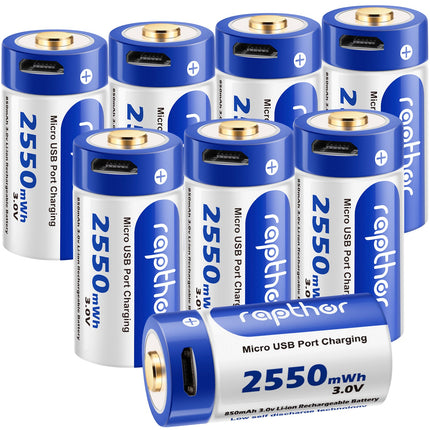 Rapthor 8 Pack 850mAh USB RCR123A Rechargeable Batteries for Arlo VMC3030 VMS3330 VMS3130 VMS3430 VMK3200 Wireless Security Cameras