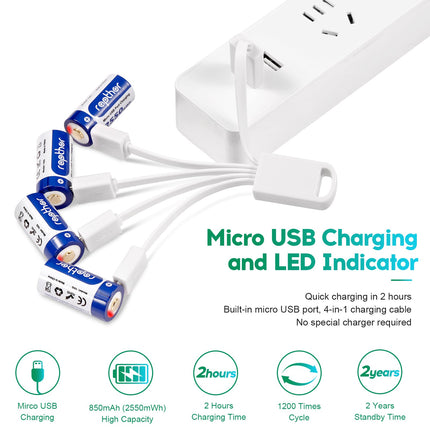 Rapthor 8 Pack 850mAh USB RCR123A Rechargeable Batteries for Arlo VMC3030 VMS3330 VMS3130 VMS3430 VMK3200 Wireless Security Cameras