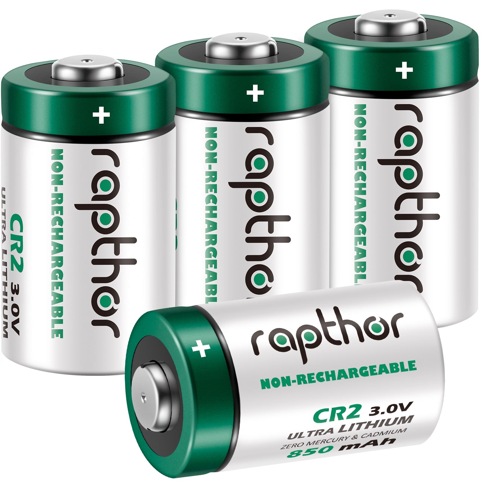 Rapthor 4 Pack CR2 Battery 3 Volt 850mAh High Power Non-Rechargeable Lithium Batteries with PTC Protection