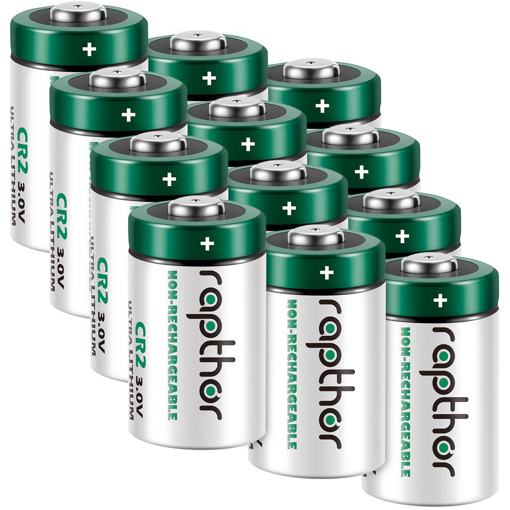Rapthor 12 Pack CR2 Battery 3 Volt 850mAh High Power Non-Rechargeable Lithium Batteries with PTC Protection